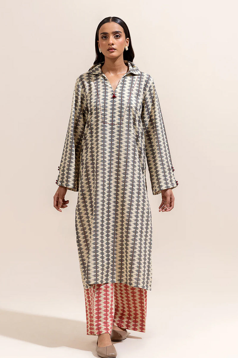 Beechtree Printed Khaddar 2 Pc - GREY WEAVE