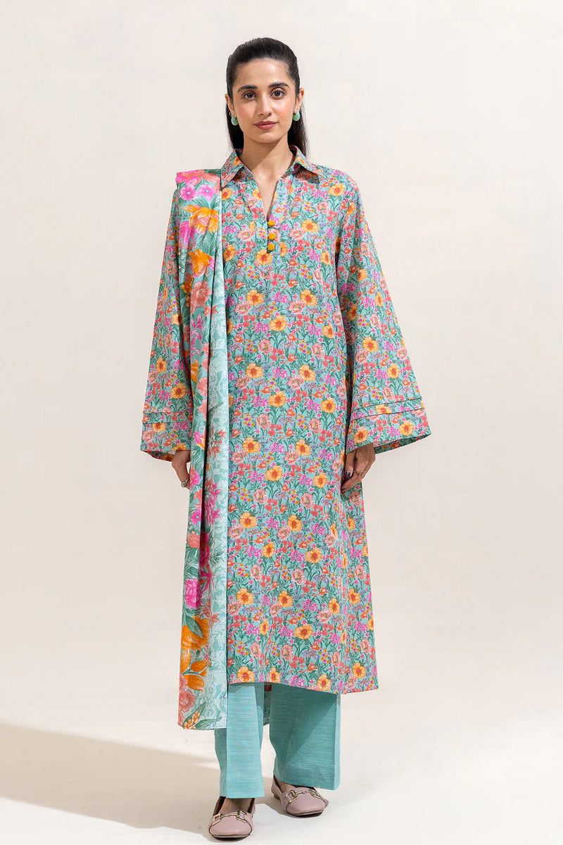 Beechtree Printed Khaddar 2 Pc - AQUA BLOOM