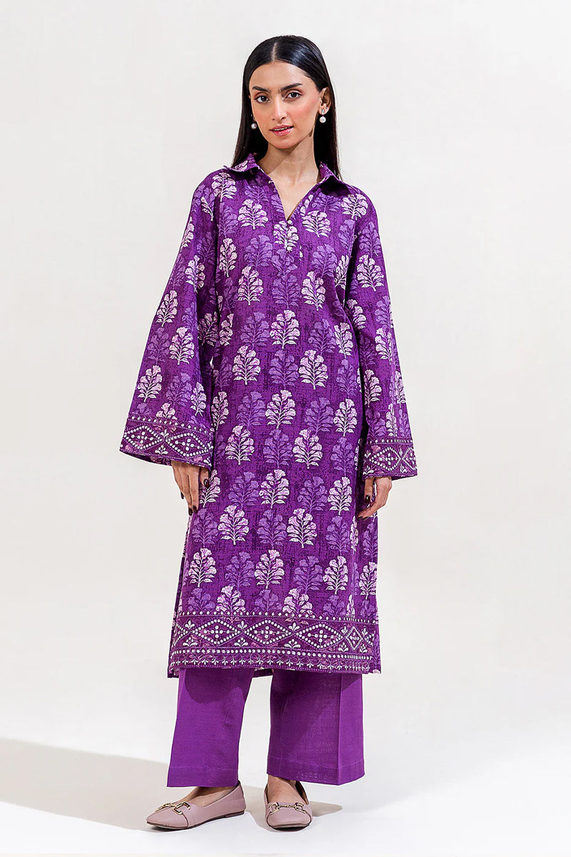 Beechtree Printed Khaddar 2 Pc - INDIGO MUSK