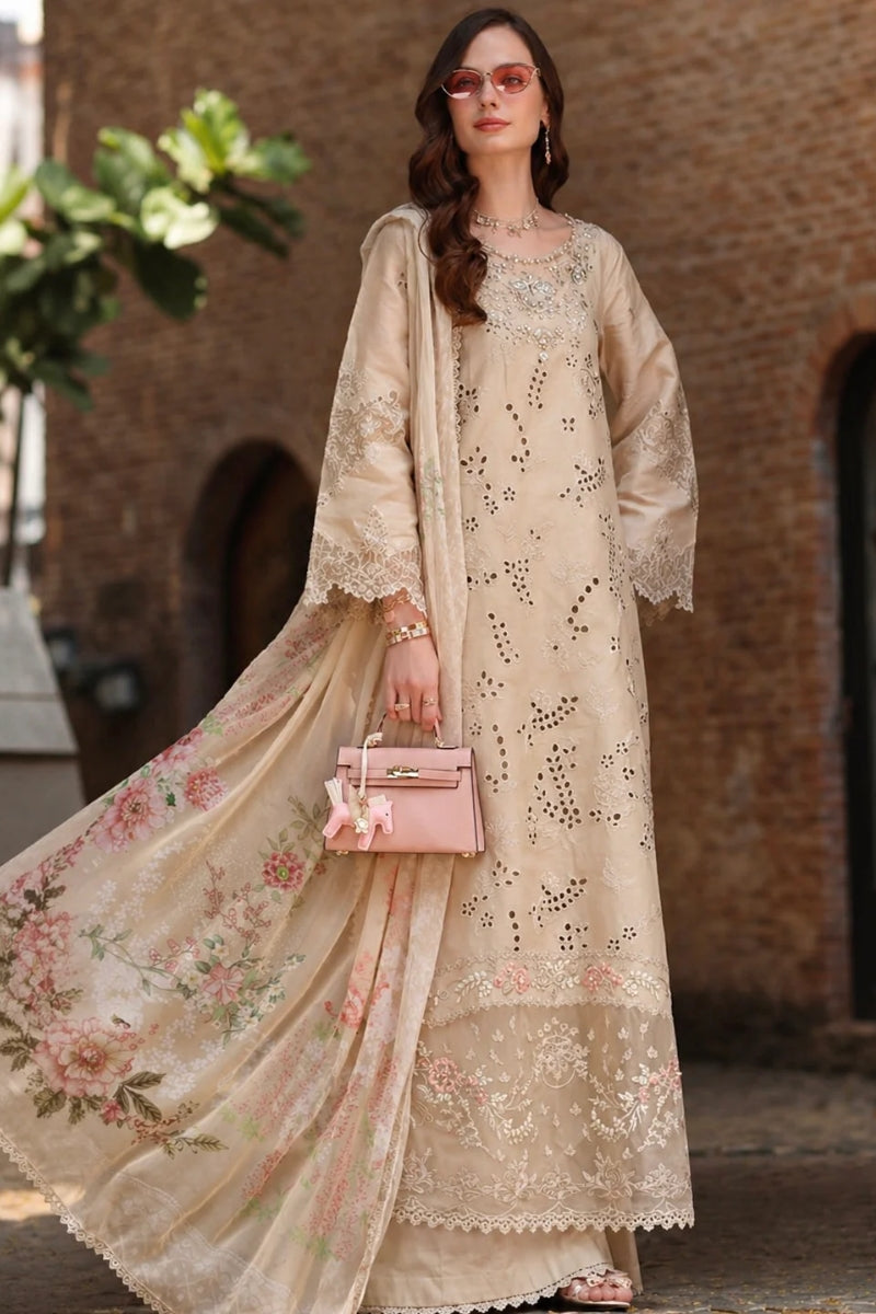Noor By Sadia Asad Eid Schiffli Laserkari '26 - D7 -Gris Tourtelle