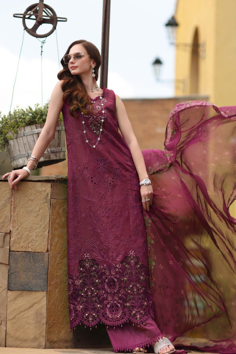 Noor By Sadia Asad Eid Schiffli Laserkari '26 - D8 -Rasberry love