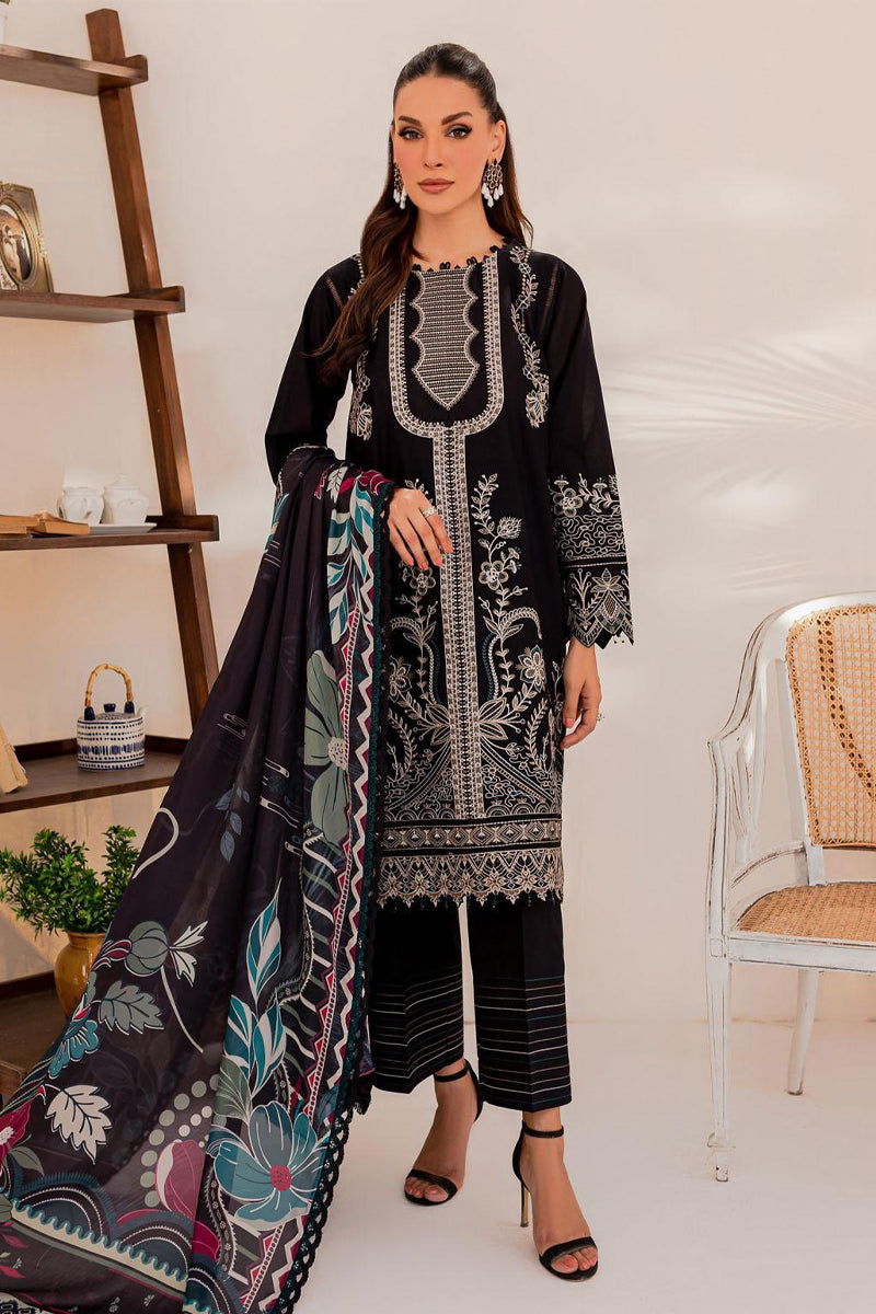 Mehek By Farasha Embroidered Lawn - D-06 Black Floret