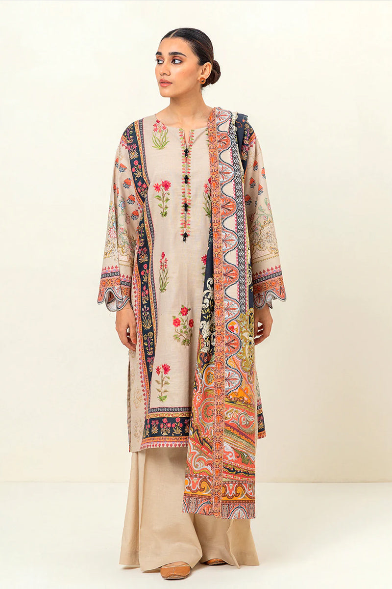 Beechtree Printed Khaddar 2 Pc - ELEGANT IVORY