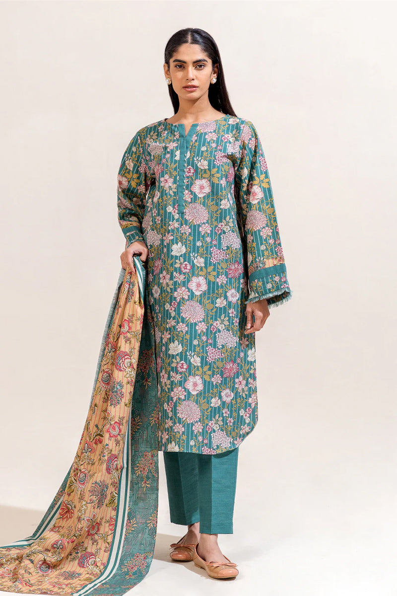 Beechtree Printed Khaddar - TURQOOISE GLOOM