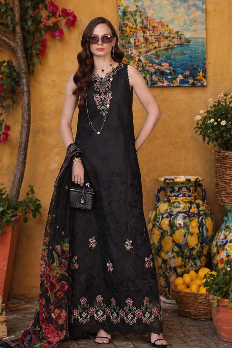 Noor by Saadia Asad Luxury Eid Schiffli Laserkari - D5 - Raven Black